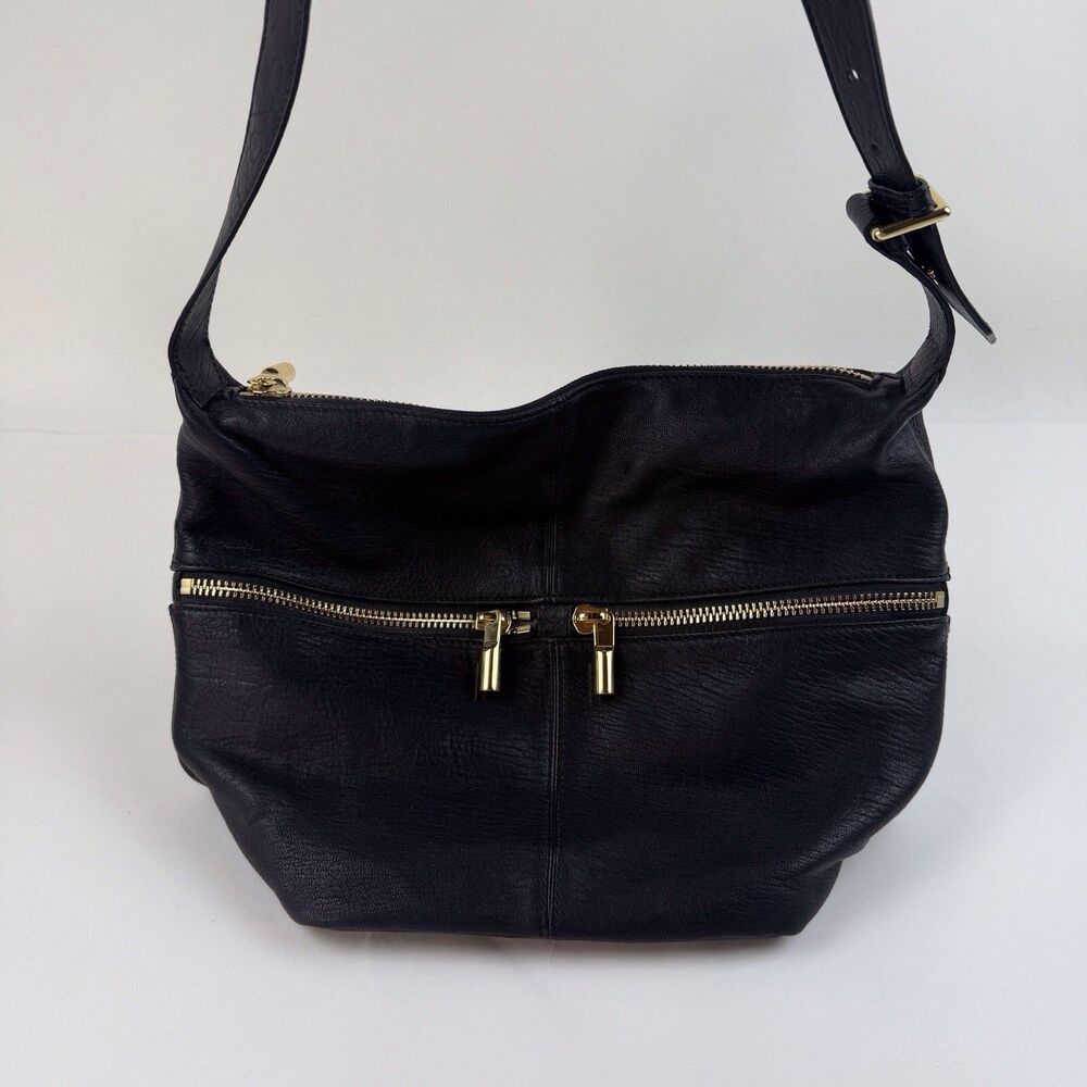 Elizabeth and James Black Pebbled Leather Hobo Bag Shoulder Strap Purse Womens